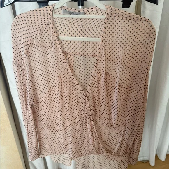 All Saints Pink Polka Dot Sheer Blouse - Picture 1 of 7